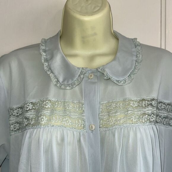 Vintage 50s/60s Artemis light blue short sleeve button front pajama top - Picture 2 of 8